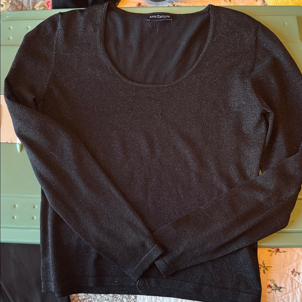 Ann Taylor Shimmering Black Scoop Neck Sweater